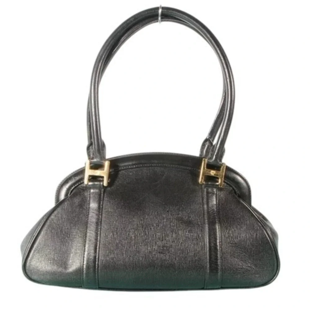 MCM Munchen Black Textured Leather Satchel Gold Hardware Doctor Bag Handbag